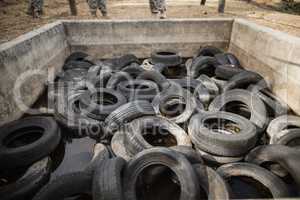 Boot camp with tires obstacle course