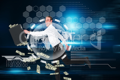 Composite image of running businessman