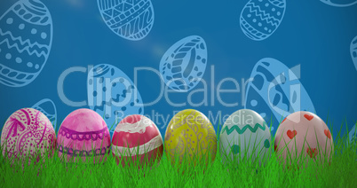 Composite image of patterned easter eggs arranged side by side
