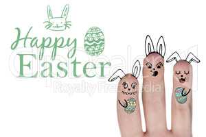 Composite image of digitally generated image of fingers representing easter bunny