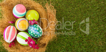 Painted Easter eggs in nest