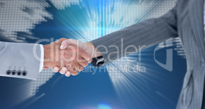 Composite image of male and female entrepreneurs shaking hands