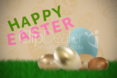 Composite image of big and small shiny easter eggs