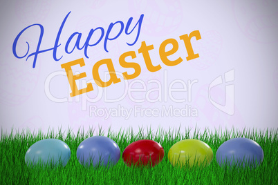 Composite image of multi colored easter eggs arranged side by side