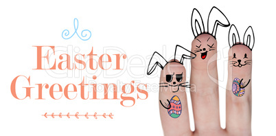 Composite image of vector image of fingers representing easter bunny