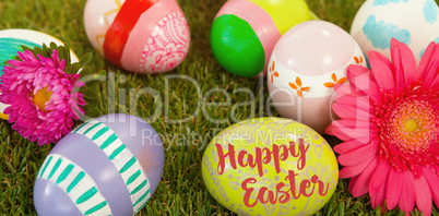 Composite image of happy easter red logo against a white background