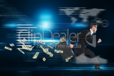 Composite image of running businessman