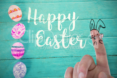 Composite image of vector image of fingers as easter bunny