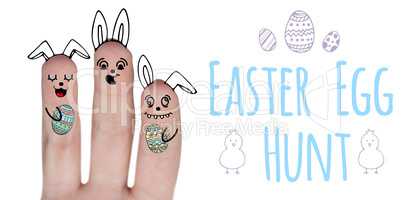 Composite image of digitally generated image of fingers representing easter bunny