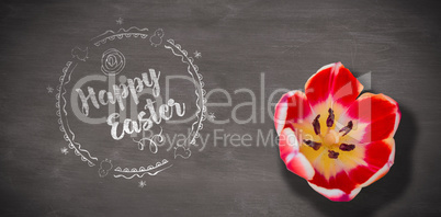 Composite image of happy easter white logo against a black background