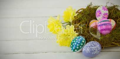 Colorful Easter eggs in nest