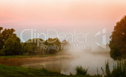 Early foggy morning and a small river.