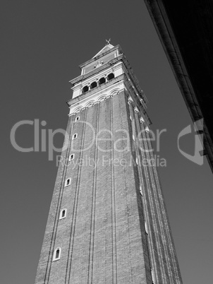 St Mark campanile in Venice in black and white