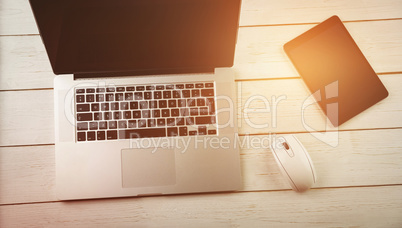 Overhead view of a desk