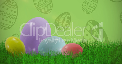 Composite image of big and small multi colored easter eggs