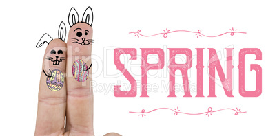 Composite image of close up of fingers representing easter bunny