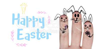 Composite image of digitally generated image of fingers painted as easter bunny