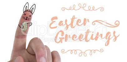 Composite image of digitally composite image of fingers representing easter bunny