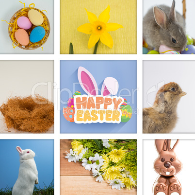 Composite image of happy easter with eggs and bunny