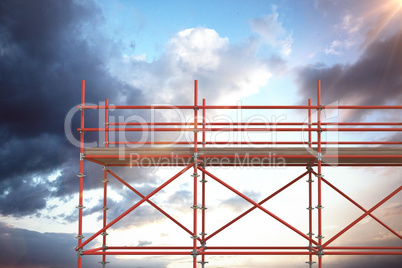 Composite image of 3d image of red metal structure with plank