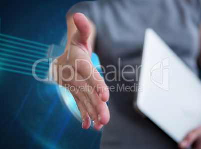 Composite image of businesswoman offering handshake