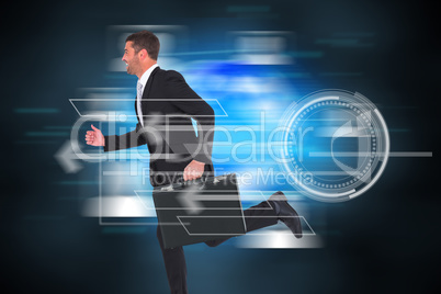 Composite image of running businessman