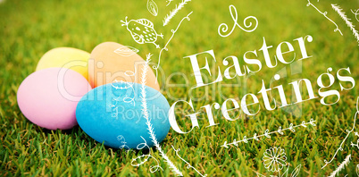 Composite image of happy easter red logo against a white background