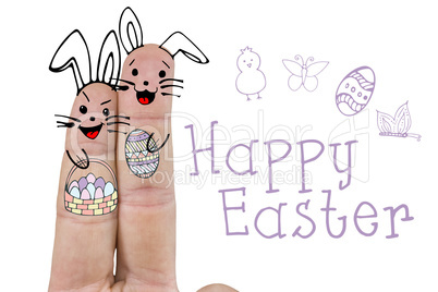 Composite image of illustration of fingers representing easter bunny