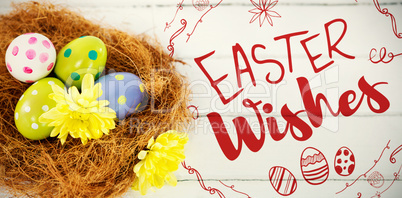 Composite image of happy easter red logo against a white background