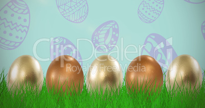 Composite image of shiny easter eggs arranged side by side