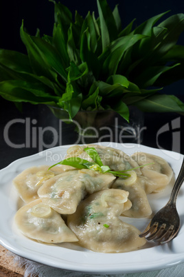 pierogi with wild garlic filling