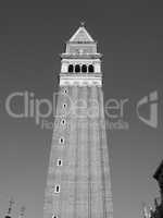 St Mark campanile in Venice in black and white