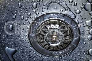 Water and droplets in sink