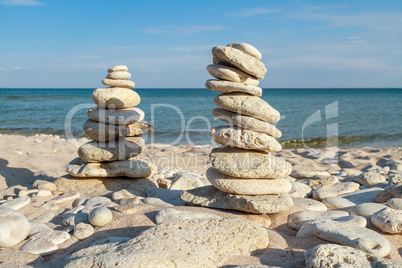 stone piles on the beach