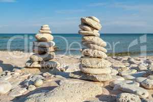 stone piles on the beach