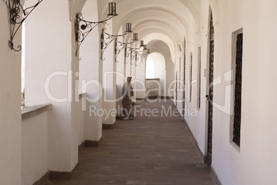 Hallway with arcs photo. Palanok castle. Mukachevo.