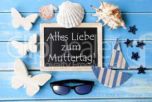 Blackboard With Maritime Decoration, Muttertag Means Happy Mothers Day
