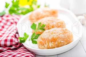 Raw, uncooked meat cutlets with vegetables, baby food