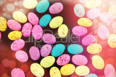 Multicolored Easter eggs on black background