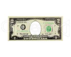 two dollars with hole instead president isolated