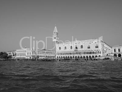 St Mark square seen fron St Mark basin in Venice in black and white