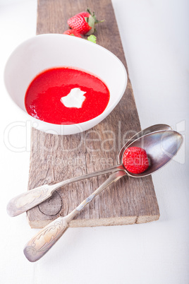 Strawberry soup with a spoon