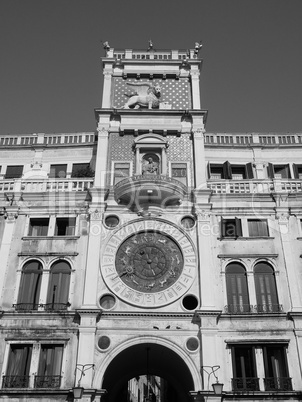 St Mark clock tower in Venice in black and white