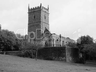 St Peter ruined church in Bristol in black and white