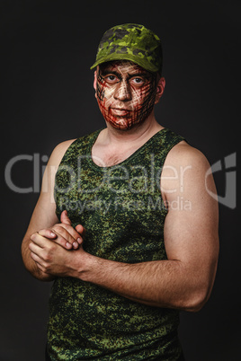 Creative and Funny Military Style Camouflage on Tankman Face