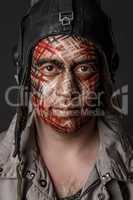 Creative and Funny Military Style Camouflage on Tankman Face