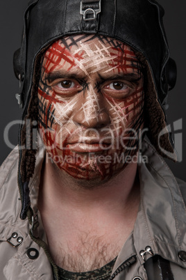 Creative and Funny Military Style Camouflage on Tankman Face