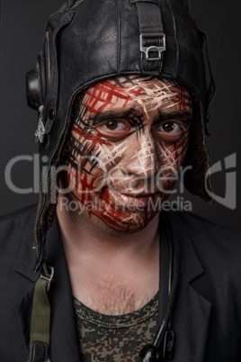 Creative and Funny Military Style Camouflage on Tankman Face