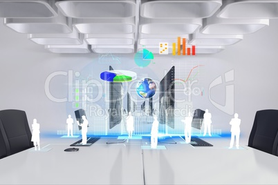 Digital composite image of icons an computers in office