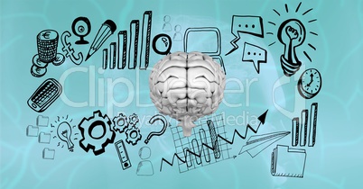Business icons surrounding brain